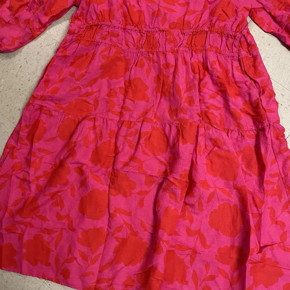 KATE SPADE x TARGET Sz 3X Classic Rose Linen Blend Tiered Long Sleeve Maxi Dress